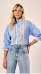 Camisa Tricoline com Rendas Azul