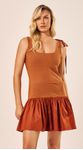 Vestido Curto em Malha Canelada Terracota 