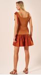 Vestido Curto em Malha Canelada Terracota 