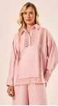 Camisa Rendas Viscolinho Rosa Claro 