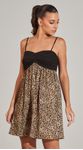 Vestido Curto Duo Texturas Animal Print 