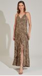 Vestido Longo com Babados Animal Print 