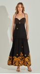 Vestido Longo Bordado Busto Pespontado