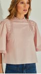 Blusa Tricoline Com Renda