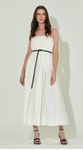 Vestido Midi com Pregas e Cinto Off White