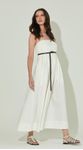 Vestido Midi com Pregas e Cinto Off White