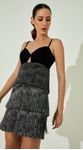 Vestido Curto com Franjas Metalizadas