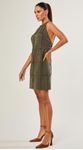 Vestido Curto Suede Com Recortes