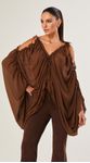 Blusa Ampla Com Babados e Couro