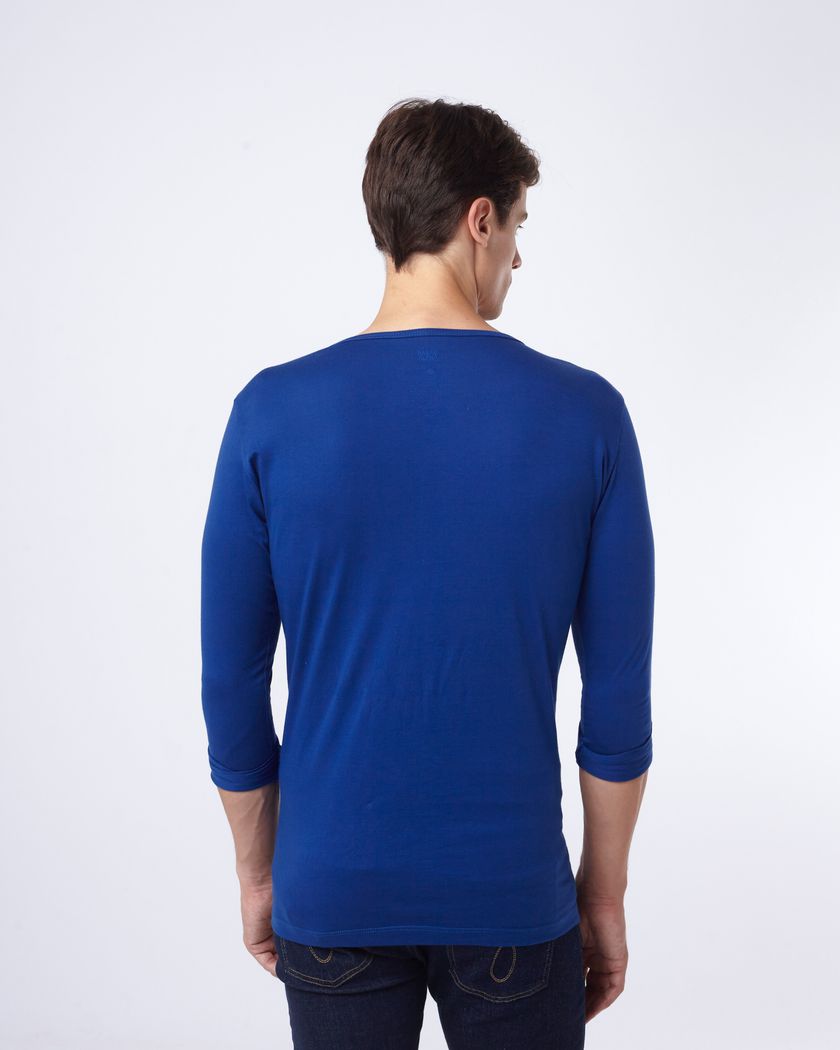 Camisa Henley Manga Longa Azul Royal - Algodão Pima 