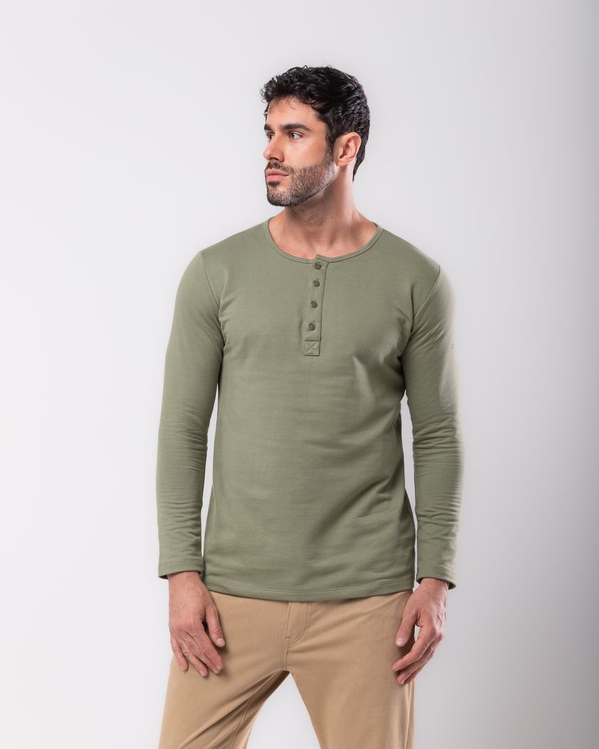 Camisa Henley Manga Longa Verde - Moletinho