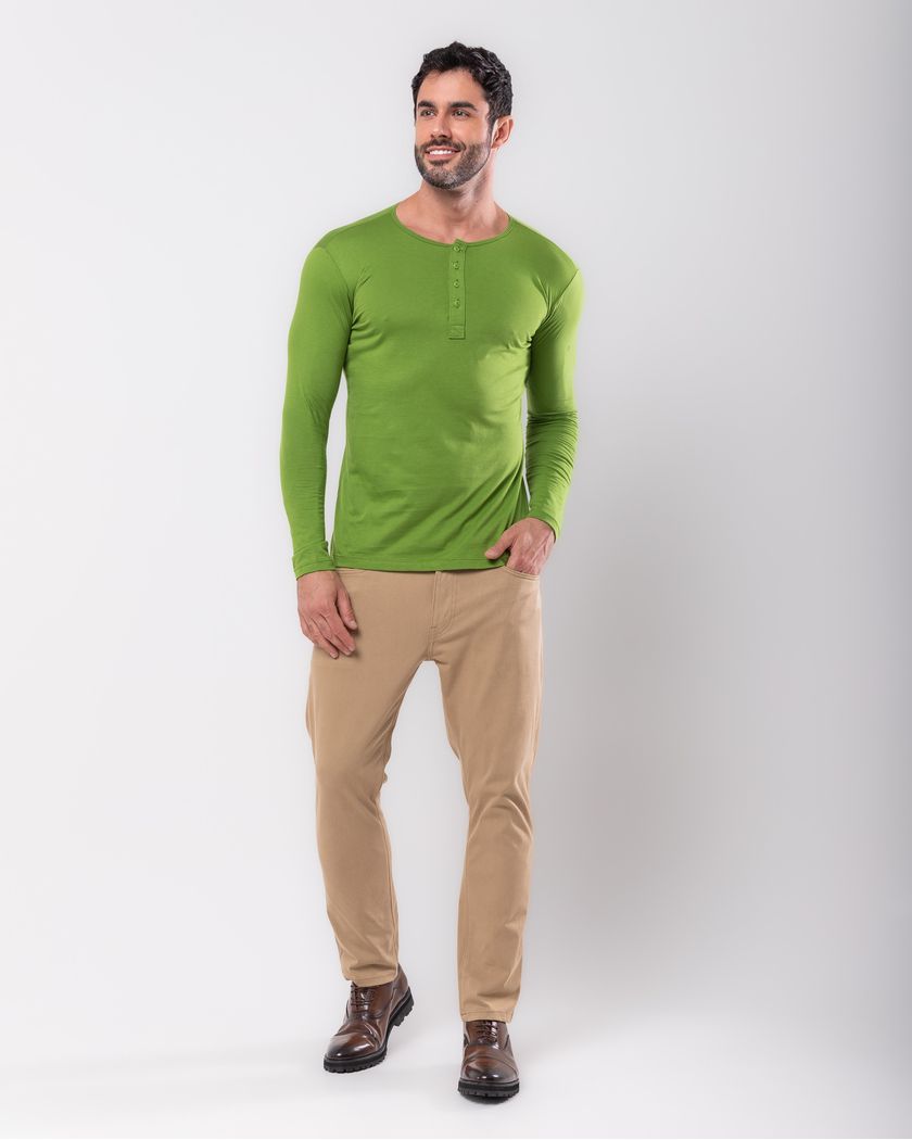 Camisa Henley Manga Longa Verde Lord - Algodão Pima 