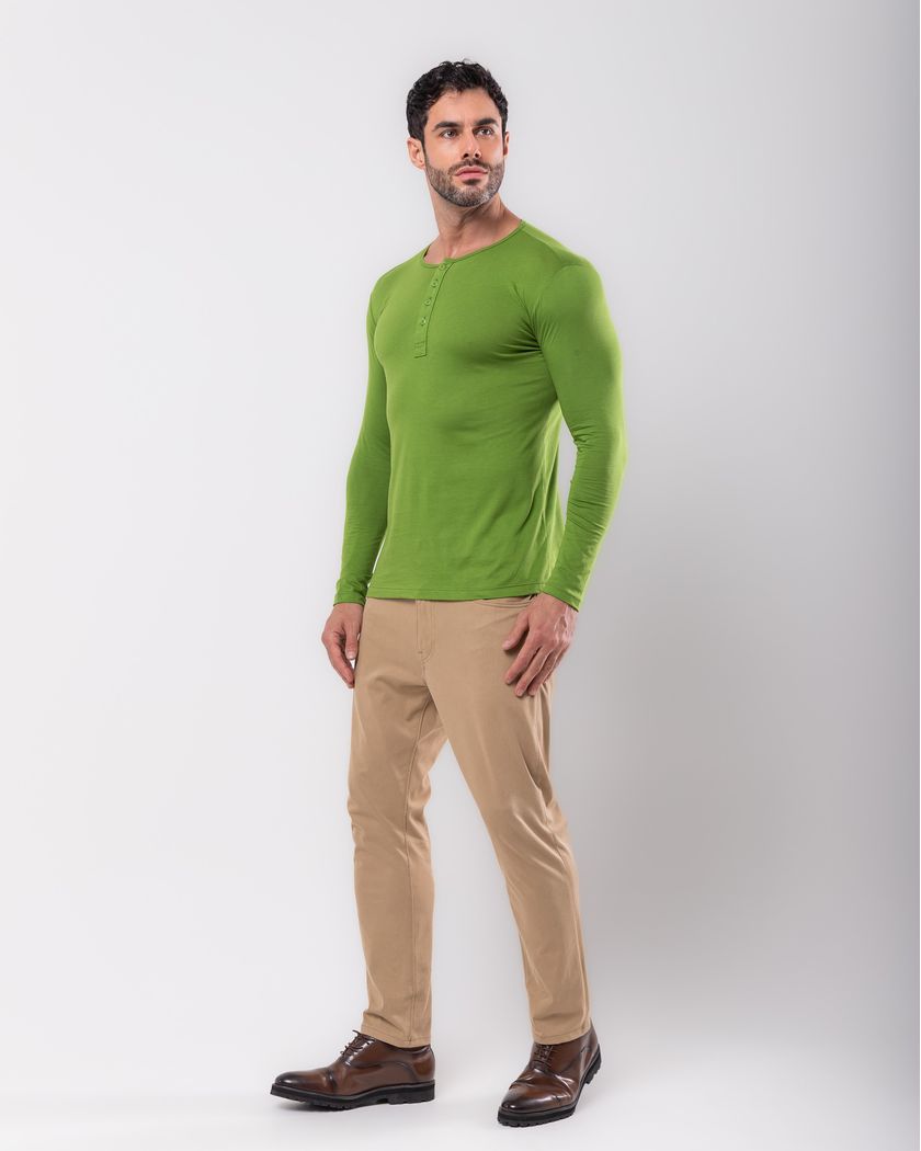 Camisa Henley Manga Longa Verde Lord - Algodão Pima 
