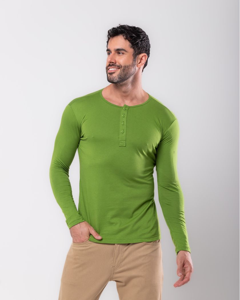 Camisa Henley Manga Longa Verde Lord - Algodão Pima 