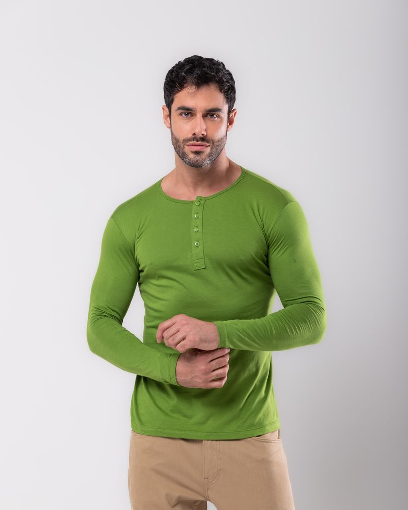 Camisa Henley Manga Longa Verde Lord - Algodão Pim... - Barão Alpha