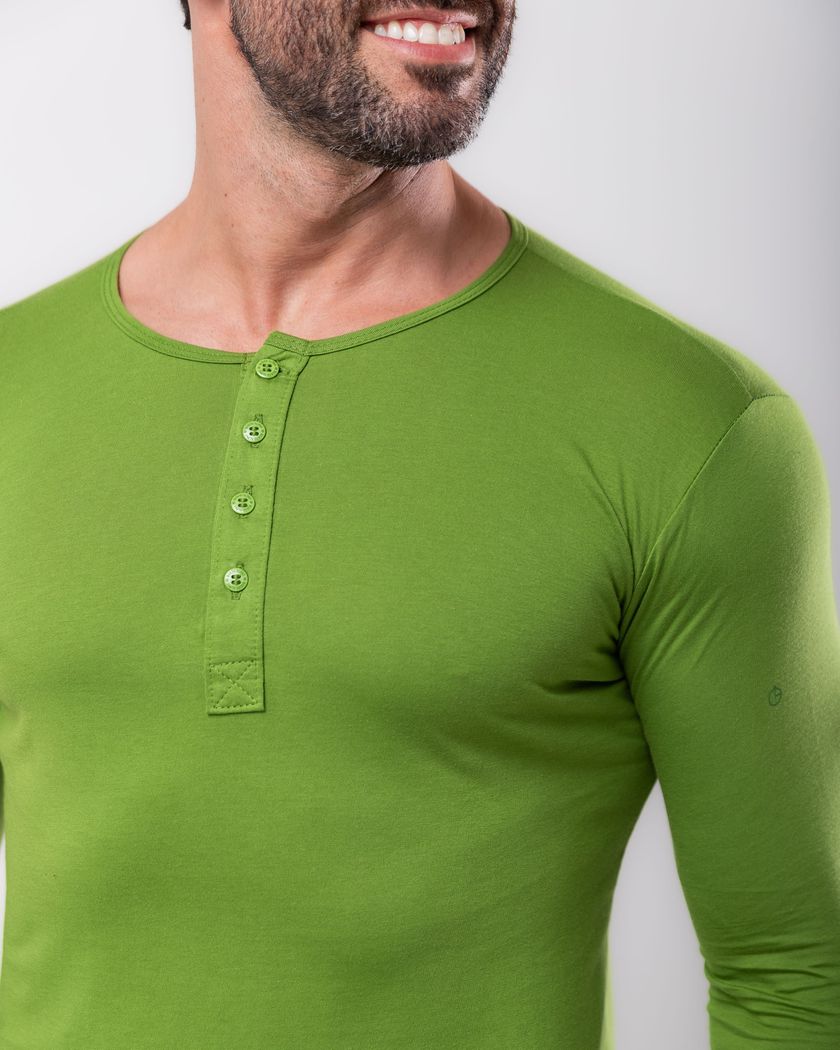 Camisa Henley Manga Longa Verde Lord - Algodão Pima 