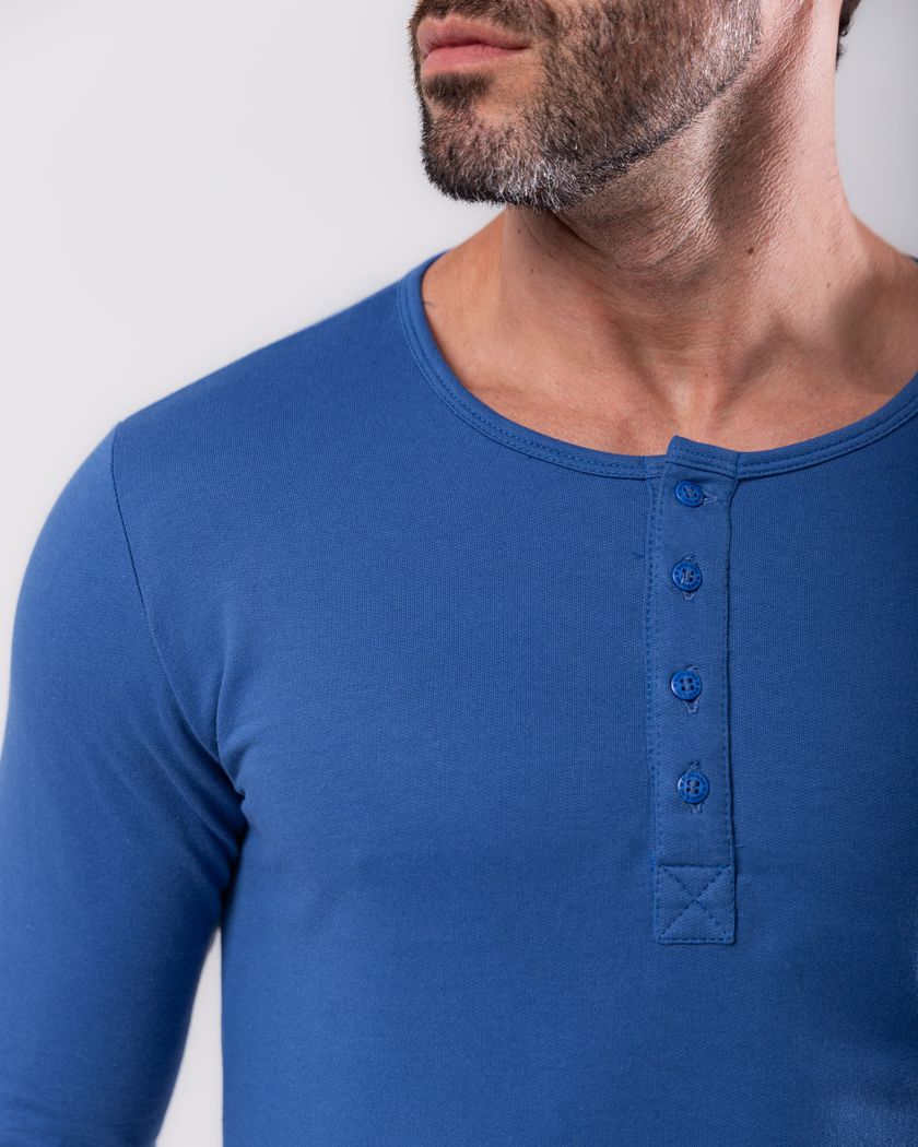 Camisa Henley Manga Longa Azul Royal - Moletinho 