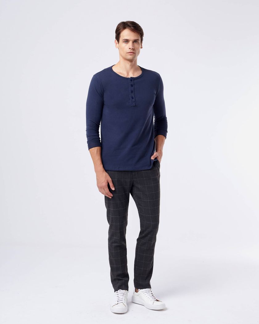 Camisa Henley Manga Longa Azul - Moletinho
