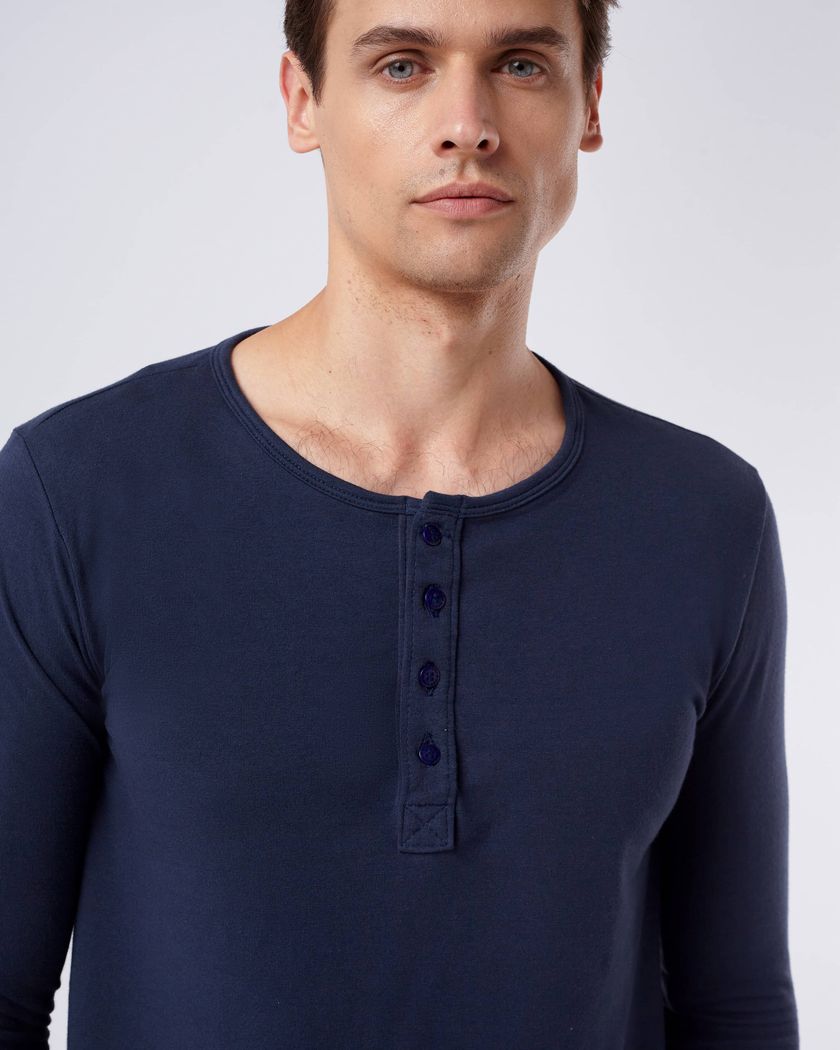 Camisa Henley Manga Longa Azul - Moletinho