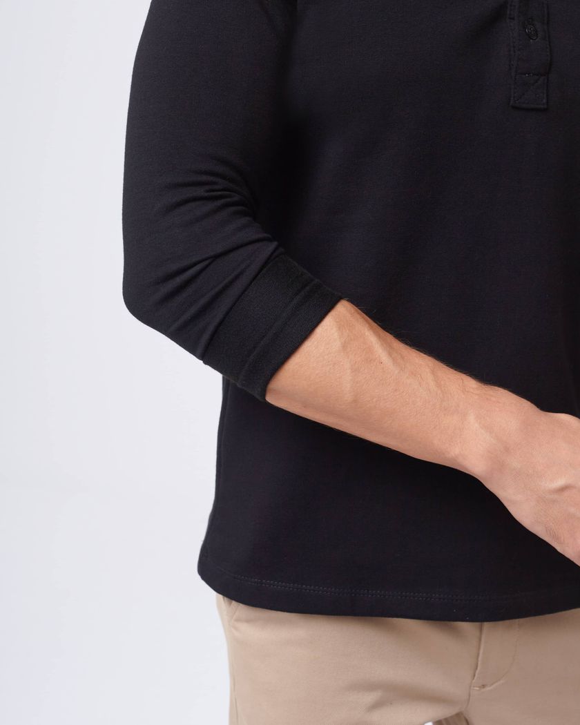 Camisa Henley Manga Longa Preta - Moletinho
