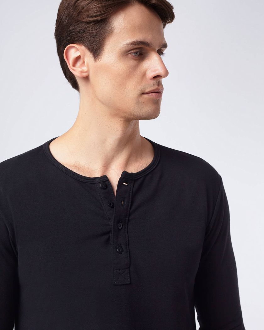 Camisa Henley Manga Longa Preta - Moletinho