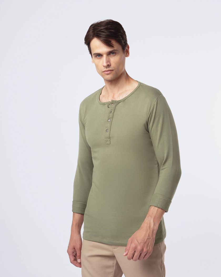 Camisa Henley Manga Longa Verde - Moletinho - Barão Alpha