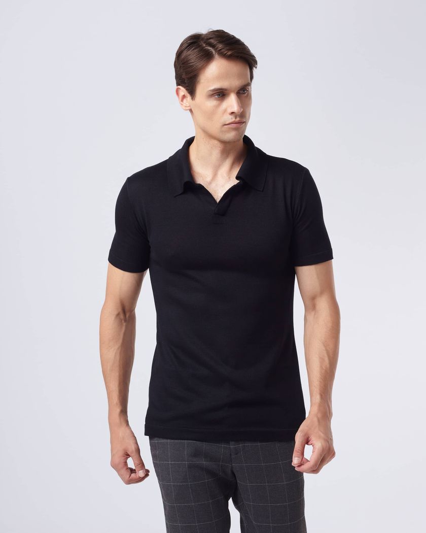 Camisa Polo em tricot nobre - Preta