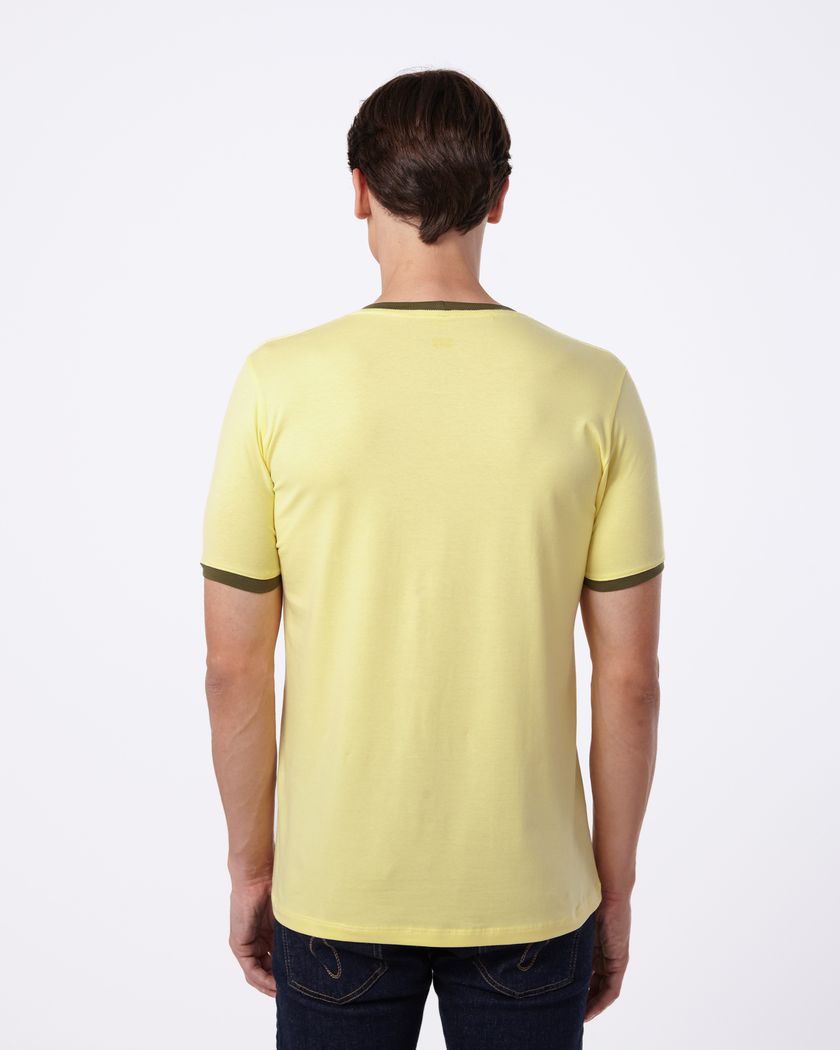 Camiseta Gola Redonda Curta Amarelo e Musgo - Algodão Egípcio 