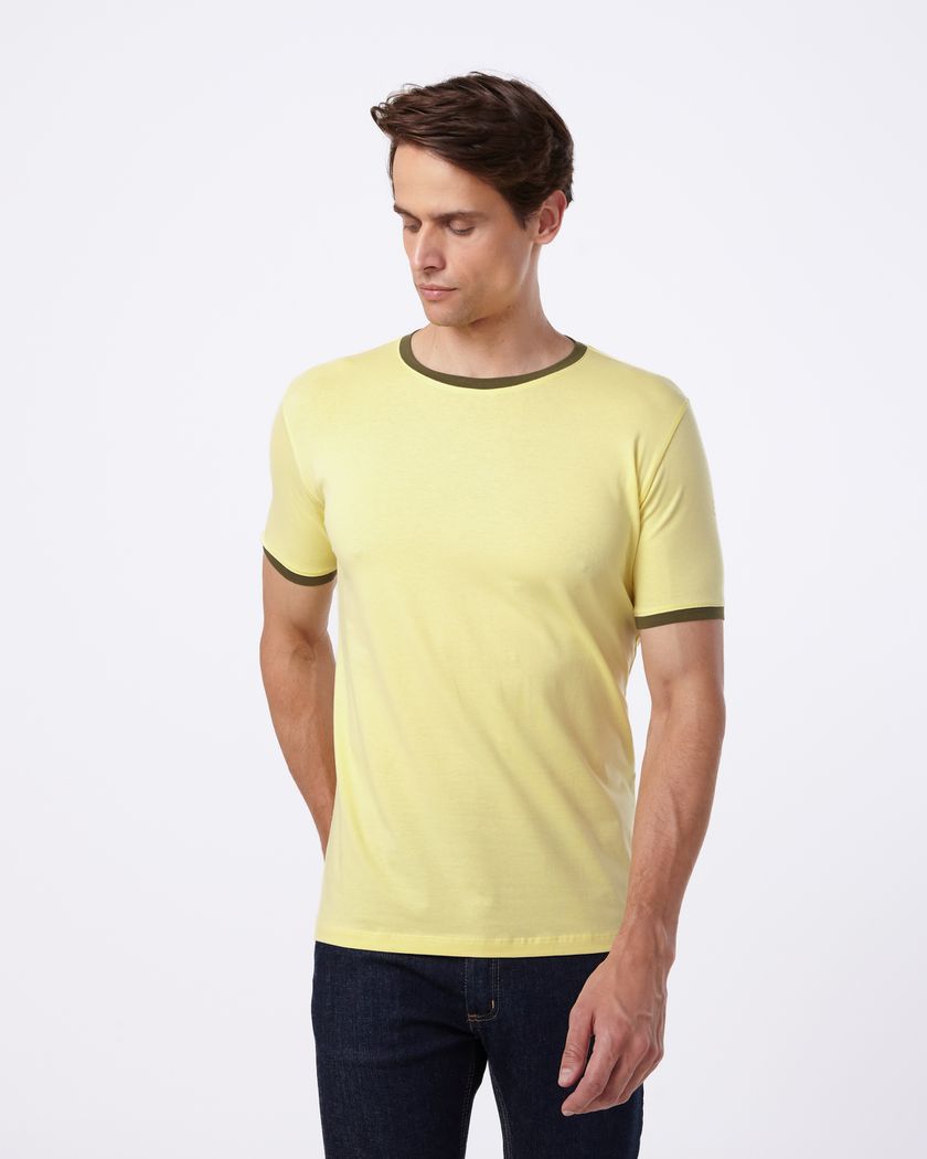 Camiseta Gola Redonda Curta Amarelo e Musgo - Algo... - Barão Alpha