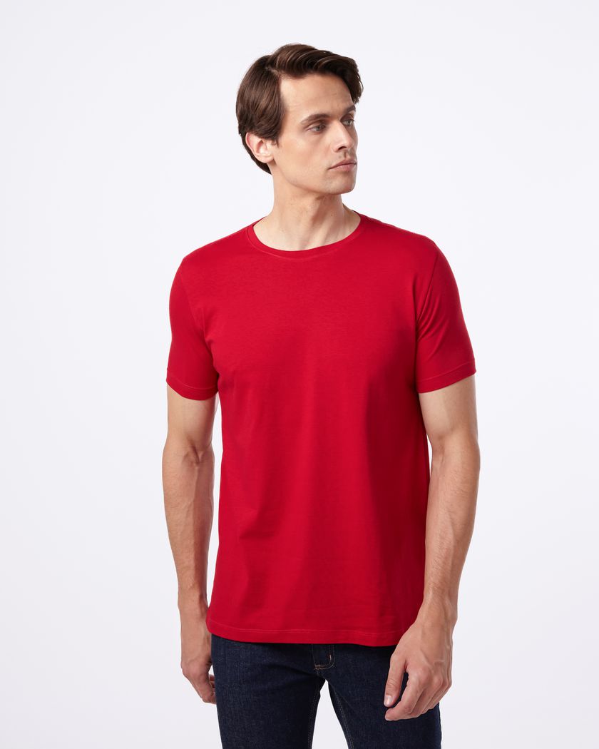 Camiseta Gola Redonda Curta Vermelho - Algodão Egípcio 