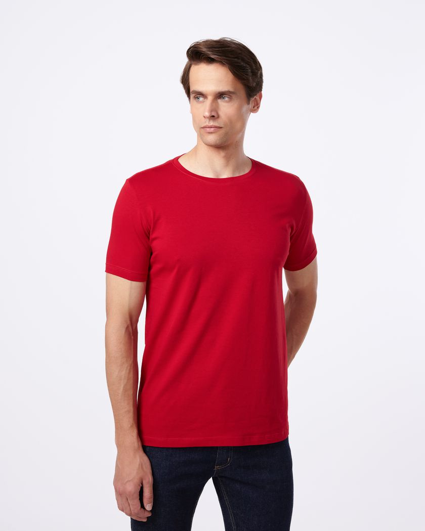 Camiseta Gola Redonda Curta Vermelho - Algodão Egí... - Barão Alpha