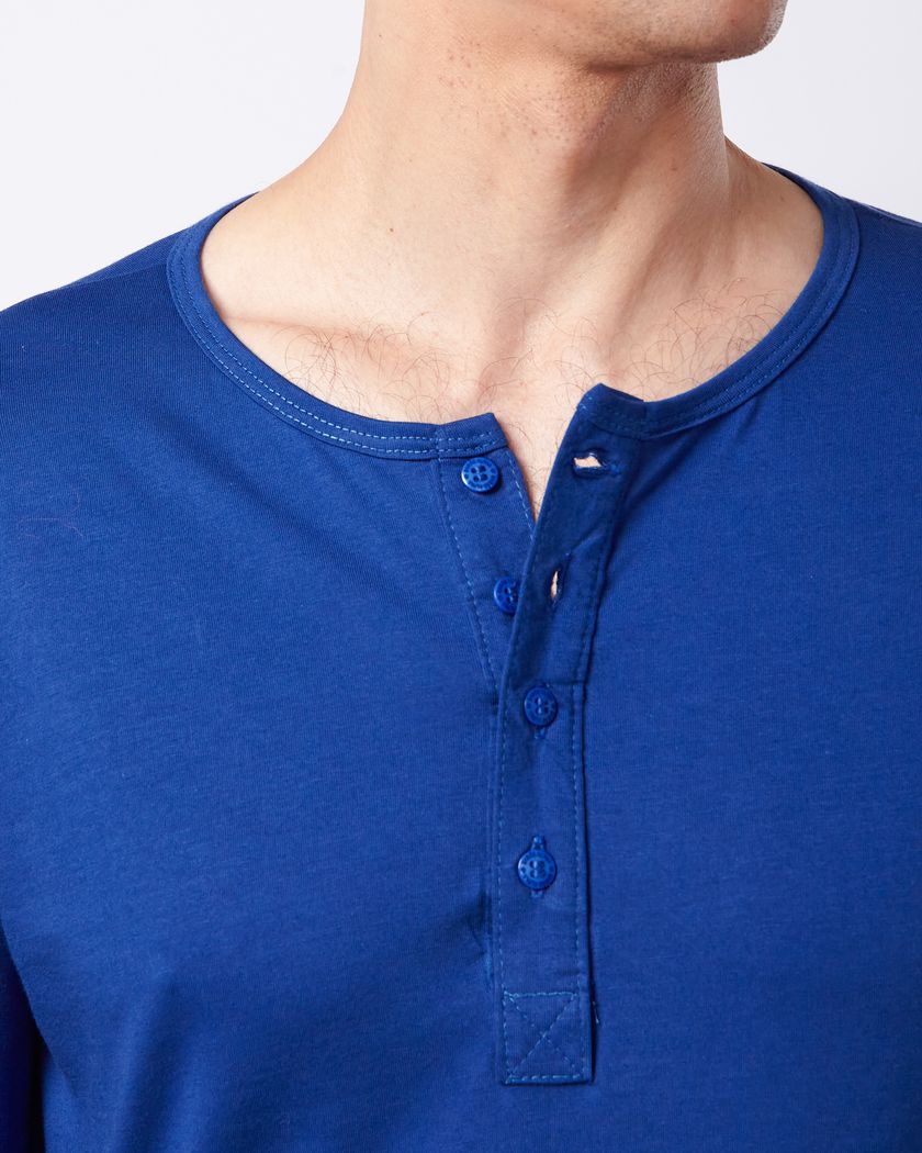 Camisa Henley Manga Longa Azul Royal - Algodão Pima 