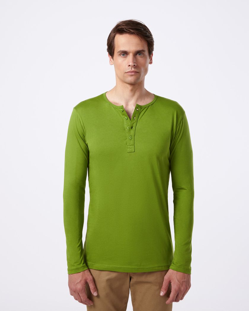 Camisa Henley Manga Longa Verde Lord - Algodão Pima 