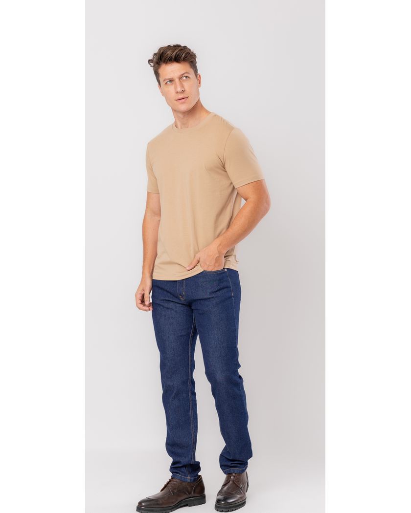 Camiseta Gola Redonda Cáqui- Algodão Pima Premium 