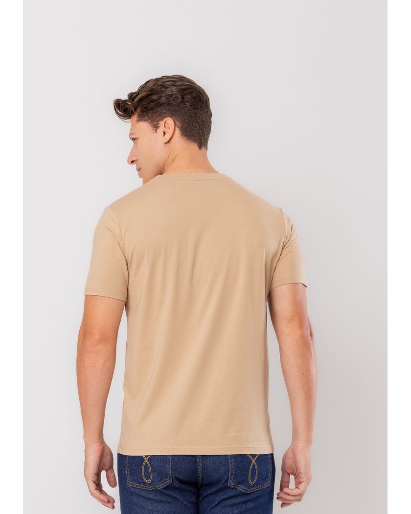 Camiseta Gola Redonda Cáqui- Algodão Pima Premium 