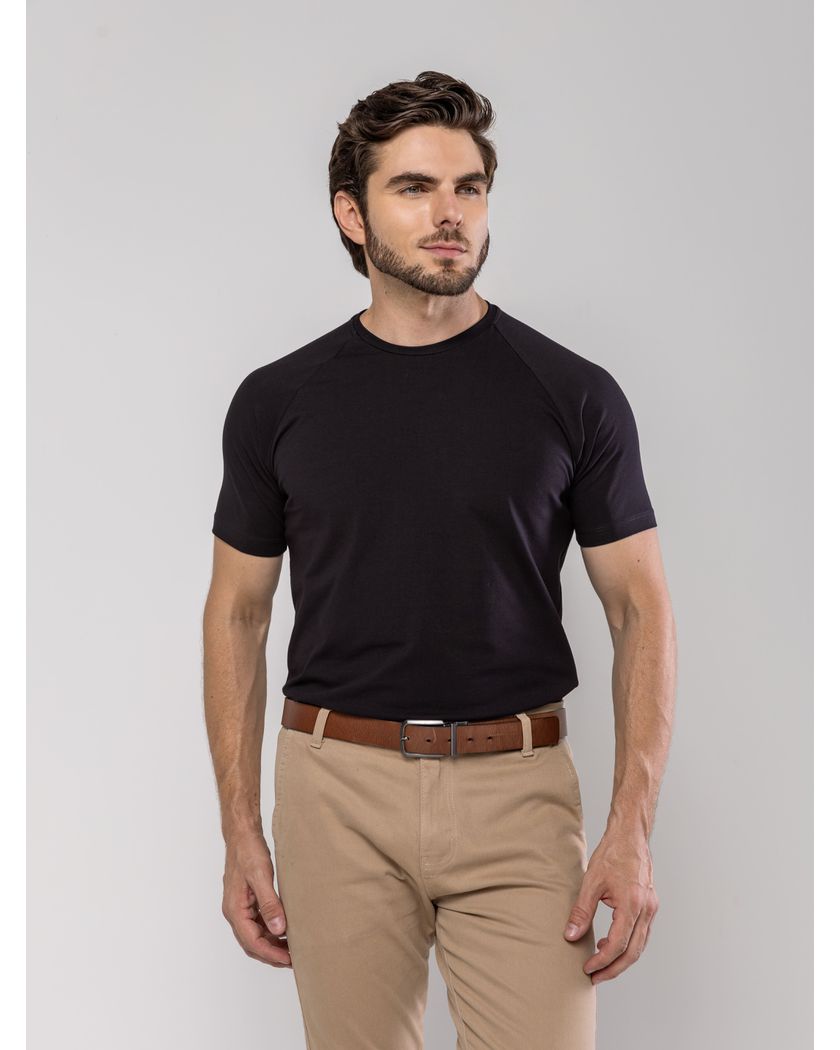 Camiseta Gola Redonda Corte Raglan Preta- Algodão ... - Barão Alpha