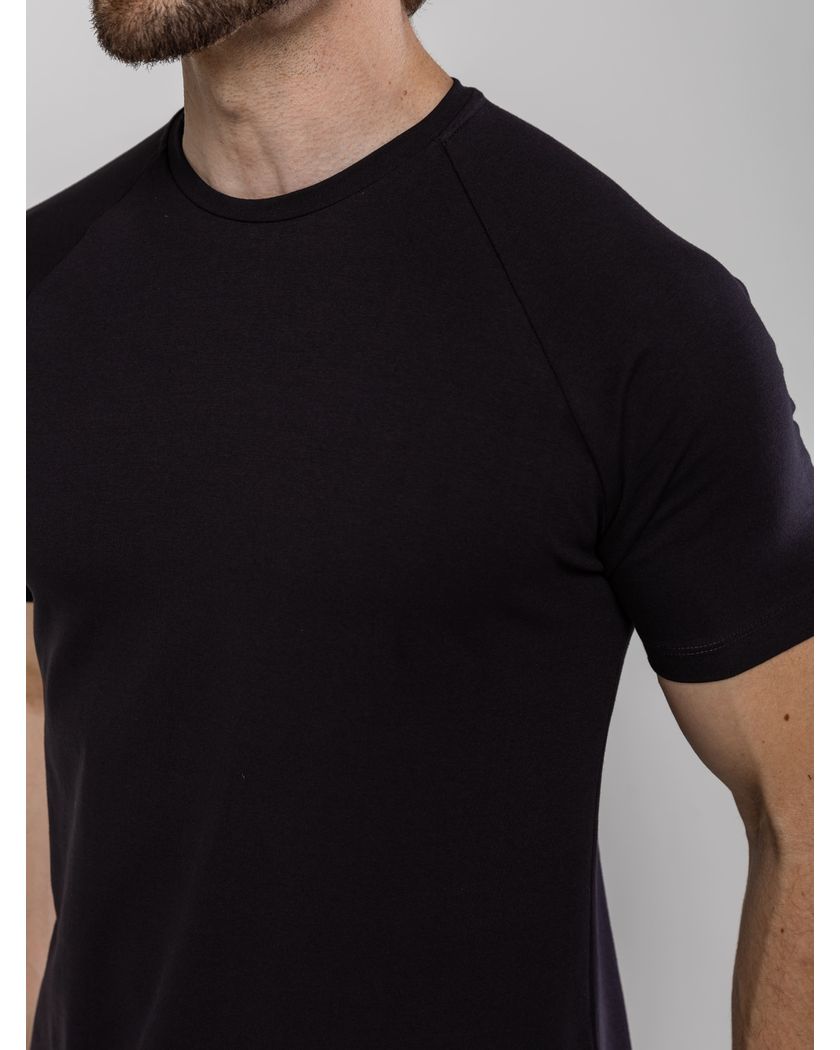 Camiseta Gola Redonda Corte Raglan Preta- Algodão Egípcio