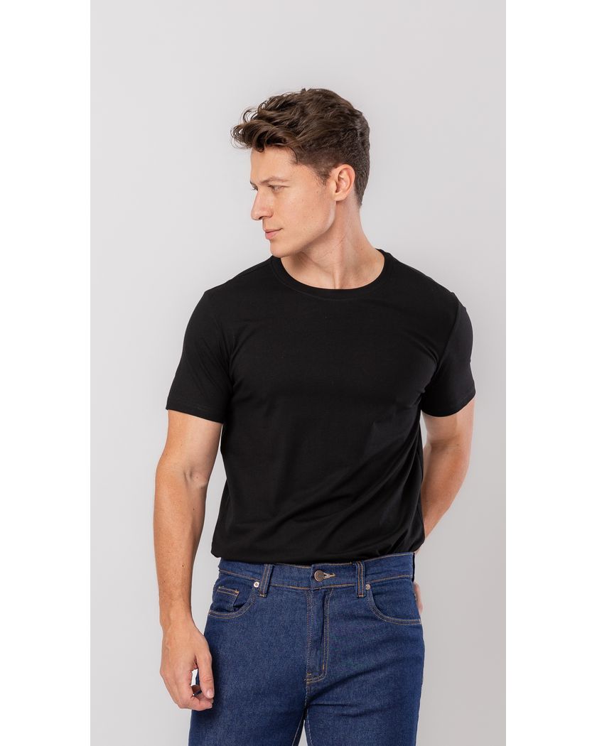 Camiseta Gola Redonda Preta- Algodão Pima Premium