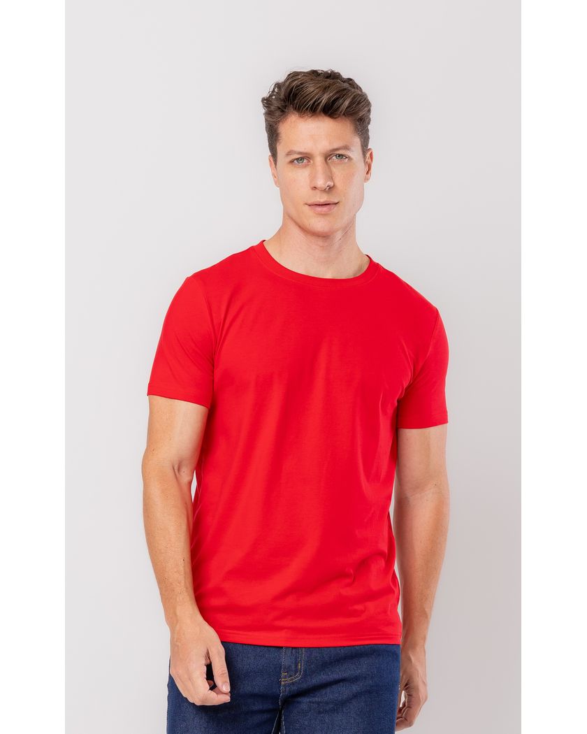 Camiseta Gola Redonda Vermelha- Algodão Pima Premi... - Barão Alpha
