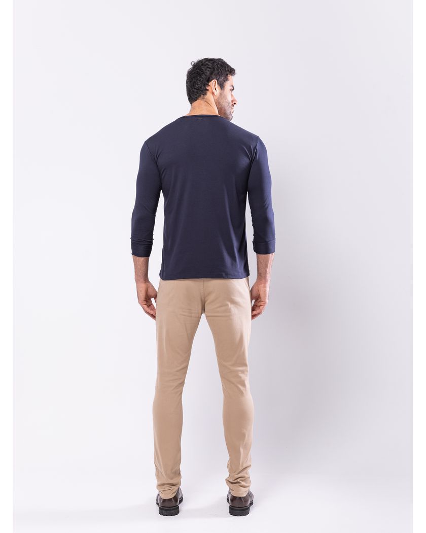Camisa Henley Harvey Manga Longa Azul Marinho - Algodão Pima