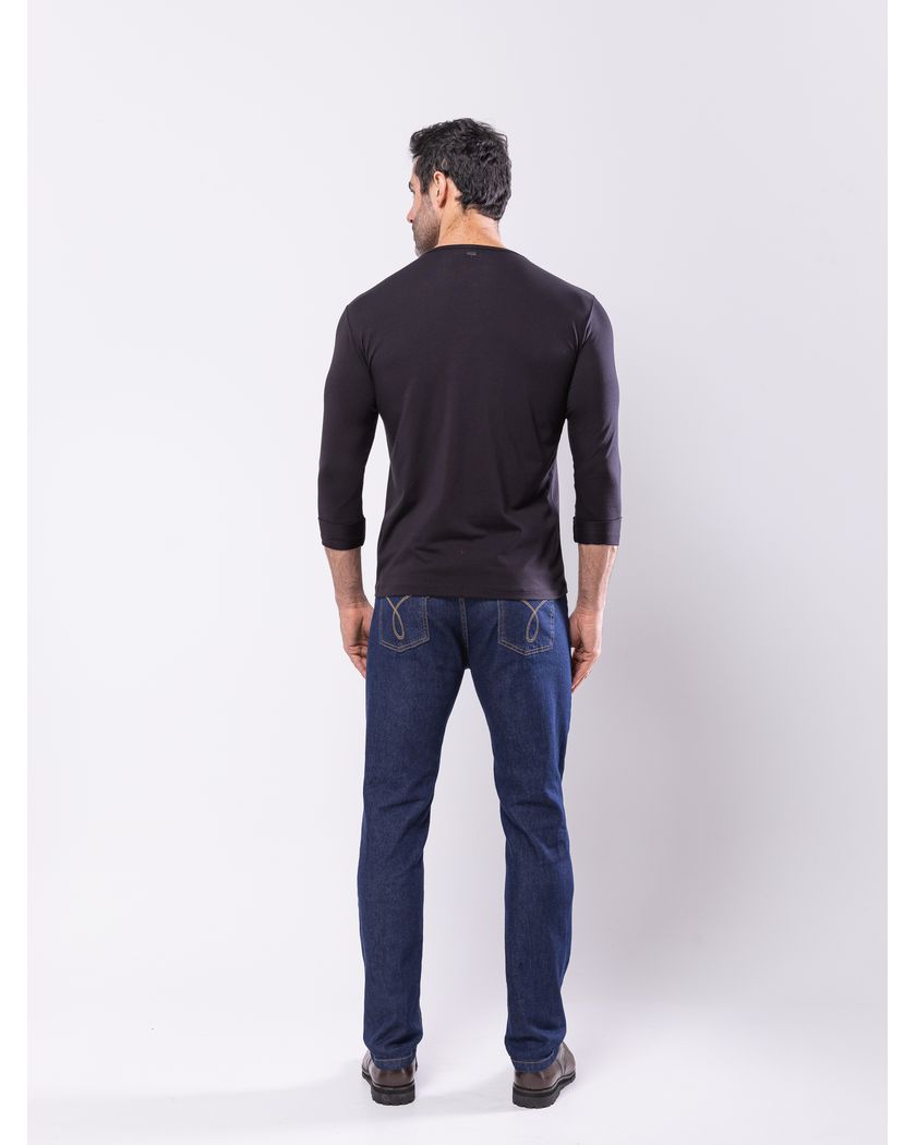Camisa Henley Harvey Manga Longa Preta - Algodão Pima