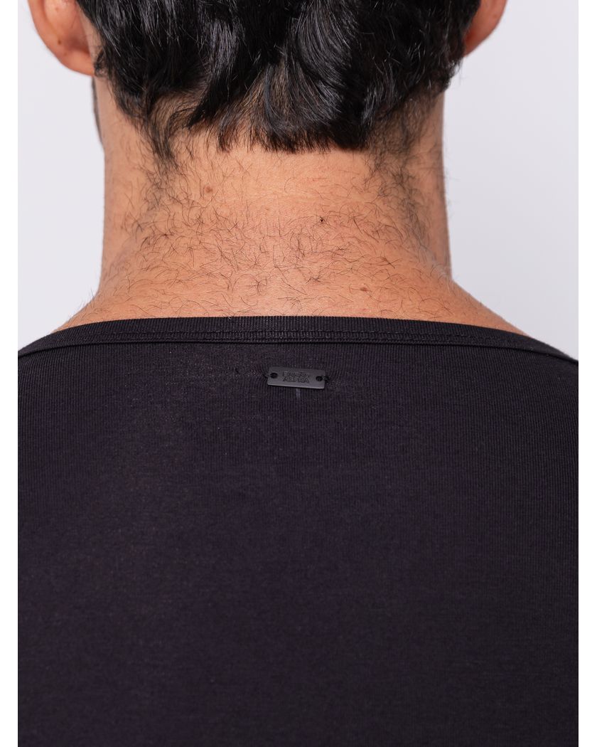 Camisa Henley Harvey Manga Longa Preta - Algodão Pima