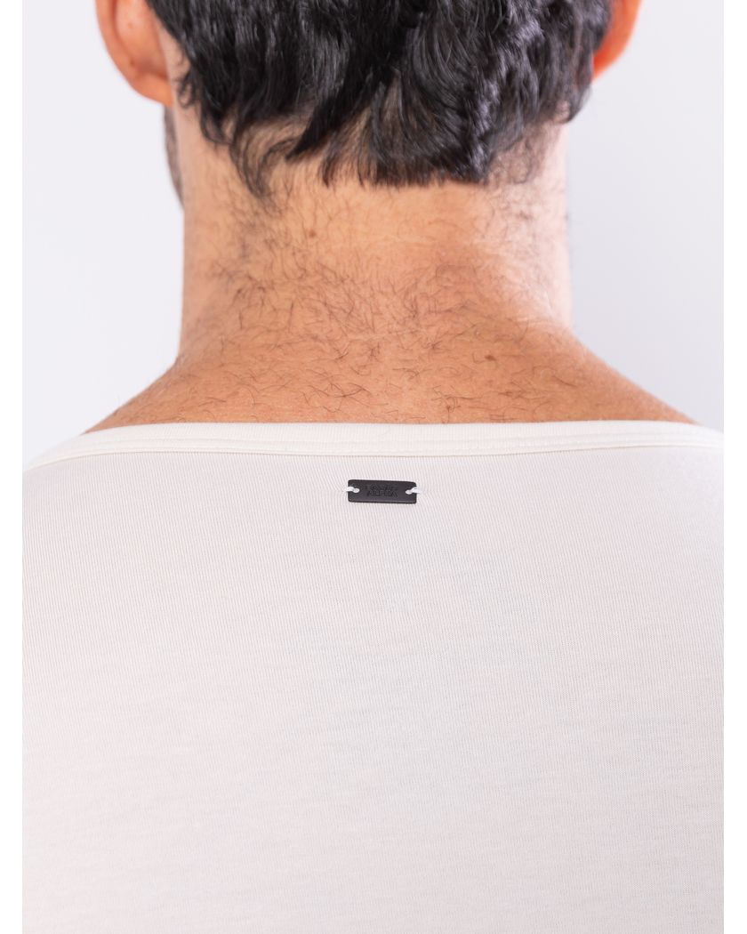 Camisa Henley Harvey Manga Curta Off White- Algodão Pima