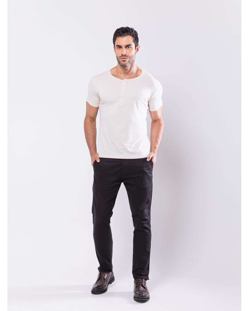Camisa Henley Harvey Manga Curta Off White- Algodão Pima