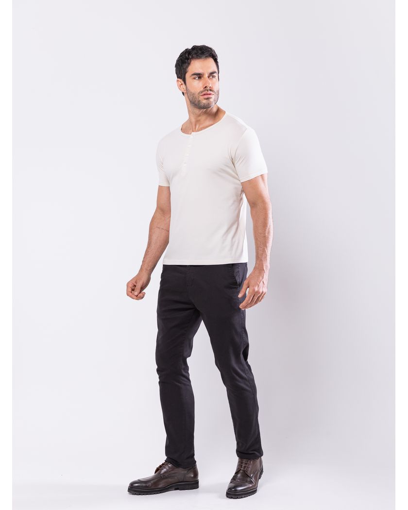 Camisa Henley Harvey Manga Curta Off White- Algodão Pima