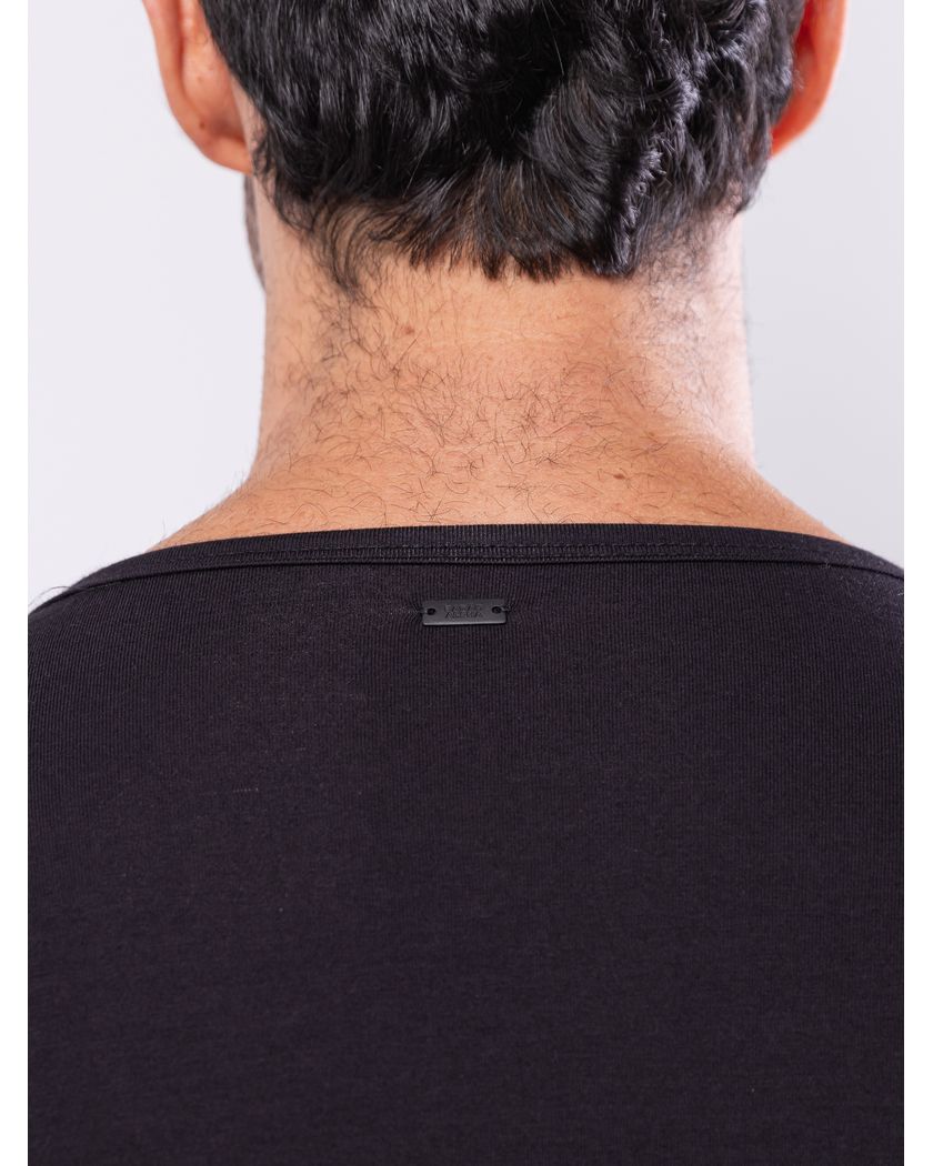 Camisa Henley Harvey Manga Curta Preta - Algodão Pima