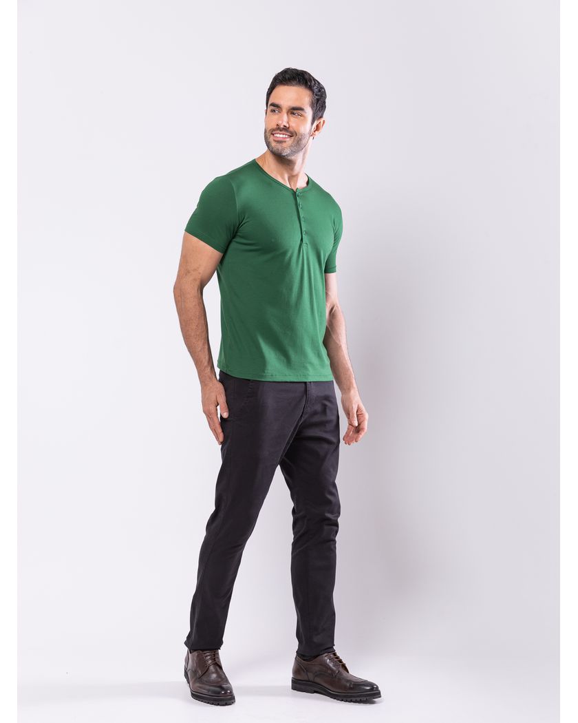 Camisa Henley Harvey Manga Curta Verde - Algodão Pima
