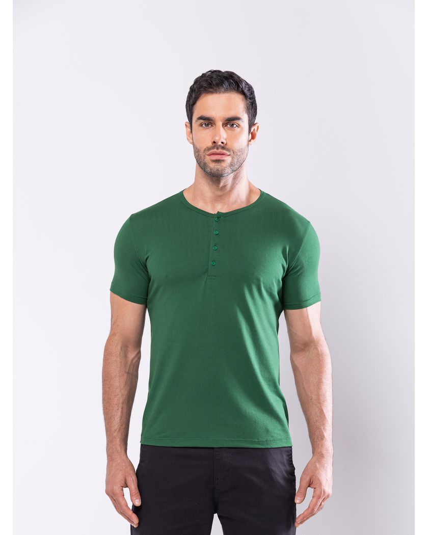 Camisa Henley Harvey Manga Curta Verde - Algodão P... - Barão Alpha