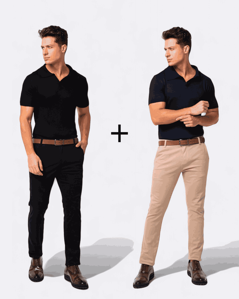 KIT 2 Calças Masculina Chino - Cáqui e Preta - Barão Alpha