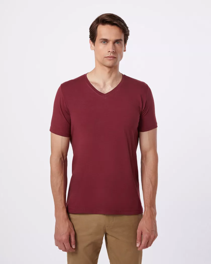 Camiseta Gola V Manga Curta Bordô- Algodão Egípcio... - Barão Alpha